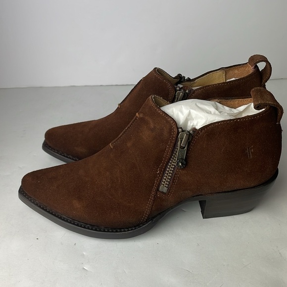 NEW Frye Sacha Moto Shootie Dual Zip Point Toe Ankle Boots 5.5 - Picture 6 of 9